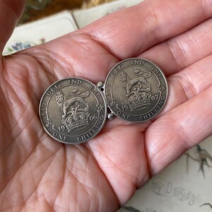 Insolito antico re Edoardo V11 argento sterlina scellino d'amore gettone doppia moneta spilla / spilla ( 2 ) immagine 6
