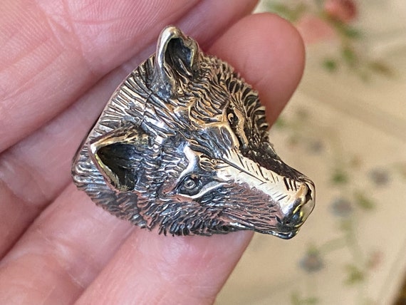 Fabulous vintage Heavy solid Sterling Silver wolf… - image 8