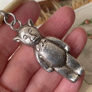Fabulous Novelty Antique/vintage English Hallmarked Sterling Silver Teddy Bear Rattle / Statement Pendant (1)