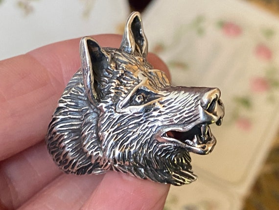 Fabulous vintage Heavy solid Sterling Silver wolf… - image 3