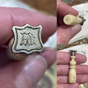 Stunning Unusual antique miniature Victorian/Edwardian carved handle initial “M” intaglio wax seal ( 1 )