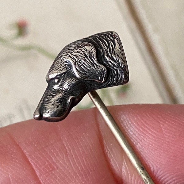 Tête de chien / retriever en argent sterling antique insolite ? Épingle à épingles animal ( 2 )