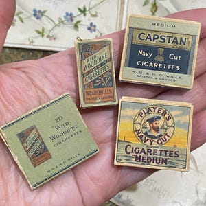 Fantastic Unusual novelty set of four antique /vintage advertising miniature faux cigarette packets -players /woodbine & capstan ( 1 )