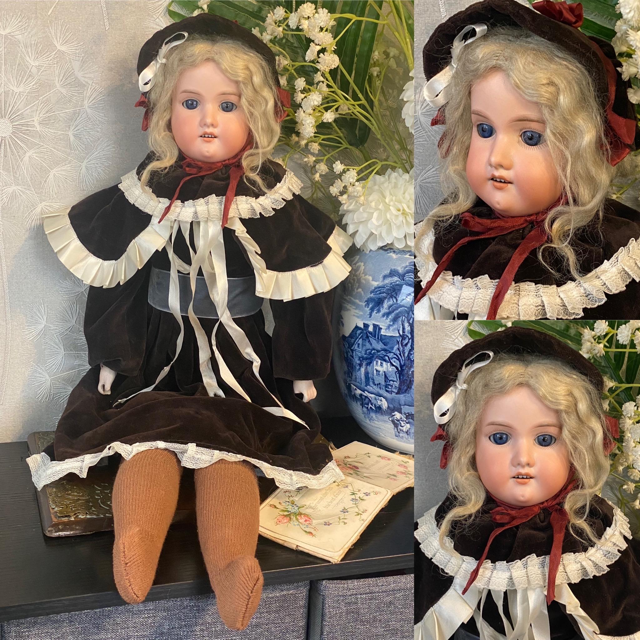 Stunning Large Antique Armand Marseille Kid Leather Bodied