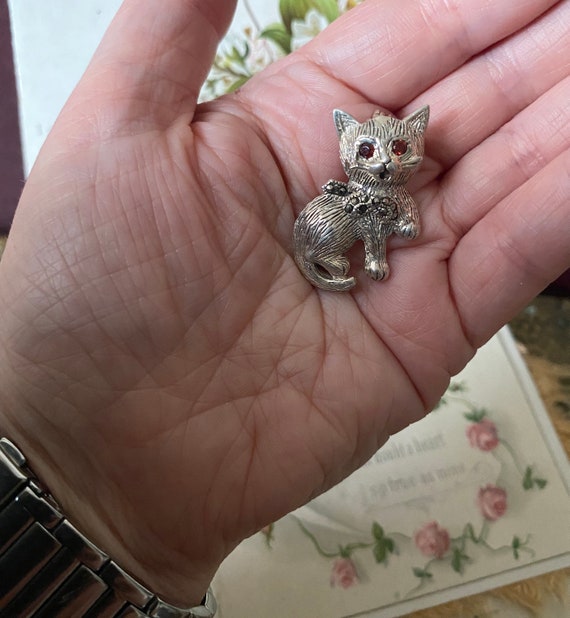 素晴らしい珍しいヴィンテージ 925 スターリング シルバー 猫