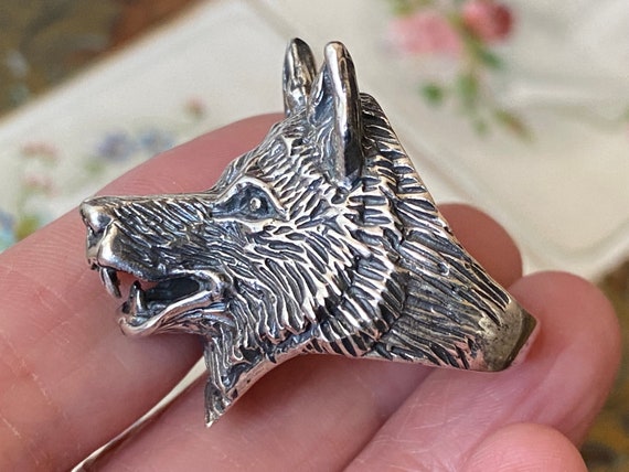 Fabulous vintage Heavy solid Sterling Silver wolf… - image 5