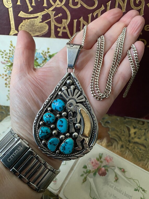 Unusual Vintage huge Sterling Silver & turquoise … - image 10