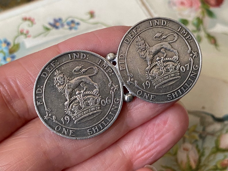 Insolito antico re Edoardo V11 argento sterlina scellino d'amore gettone doppia moneta spilla / spilla ( 2 ) immagine 7