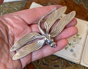 Broche Ancienne Art Nouveau En Grenats - Marque FIX, Plaqué Or Jaune, Bijou Vintage D'occasion