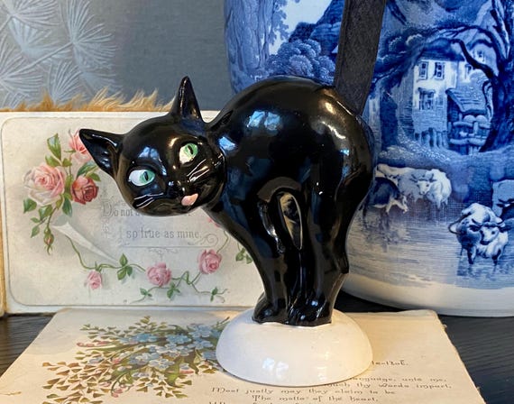 Fantastic Vintage 1950's Goebel Germany Black Cat Porcelain Long