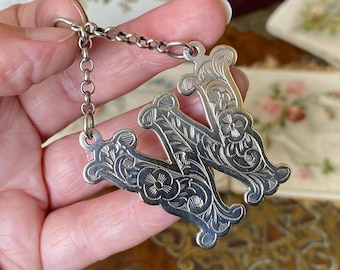 Stunning antique victorian/Edwardian engraved silver large initial “W “ necklace pendant ( 4 )