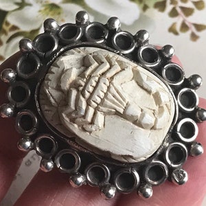 Unusual Antique /vintage sterling silver Egyptian carved scorpion amulet brooch /pin/pendant ( 2 )