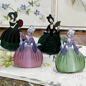 Antike Art-Deco-Miniatur-Emailmetall-Crinoline-Damennamenkarten- / Menühalter -ideal für Visitenkarten usw (B) ( 1 )
