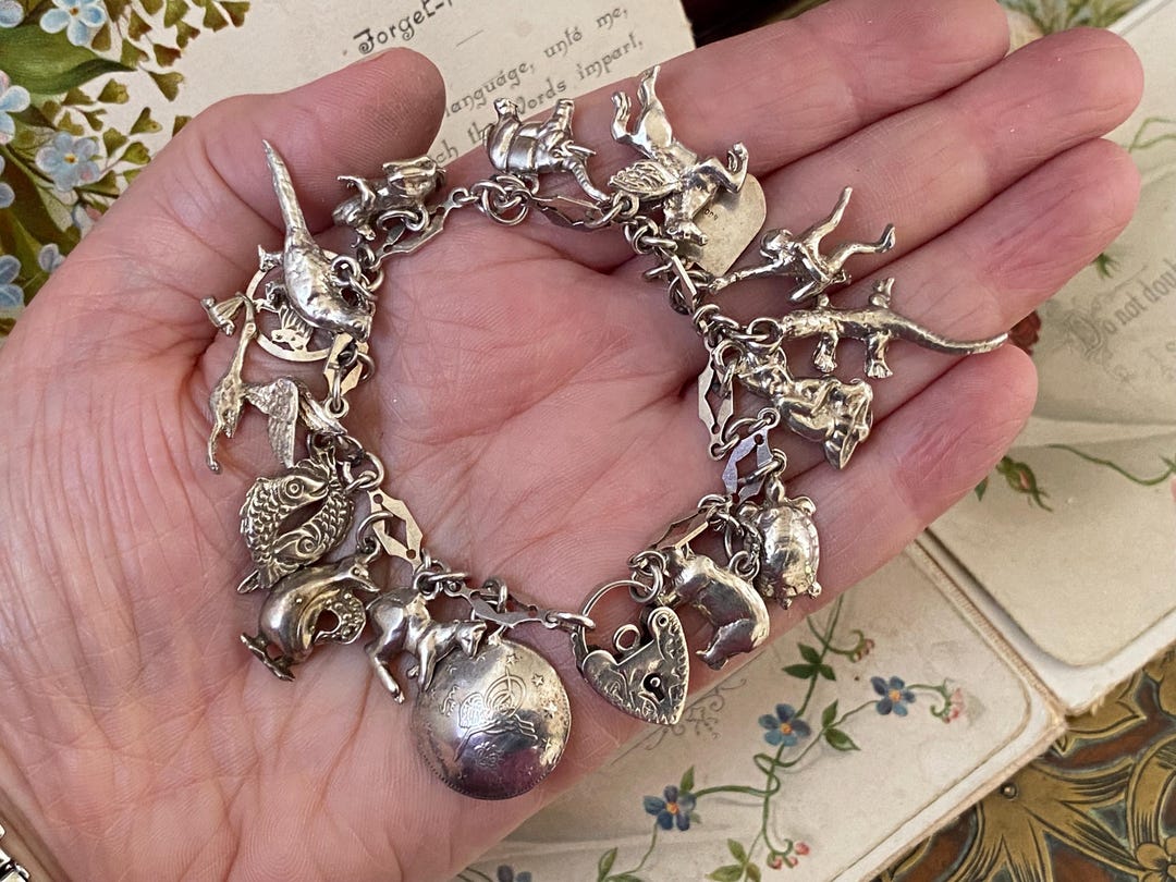 Unusual Vintage Sterling Silver Charm Bracelet ,solid Cast Animal ...
