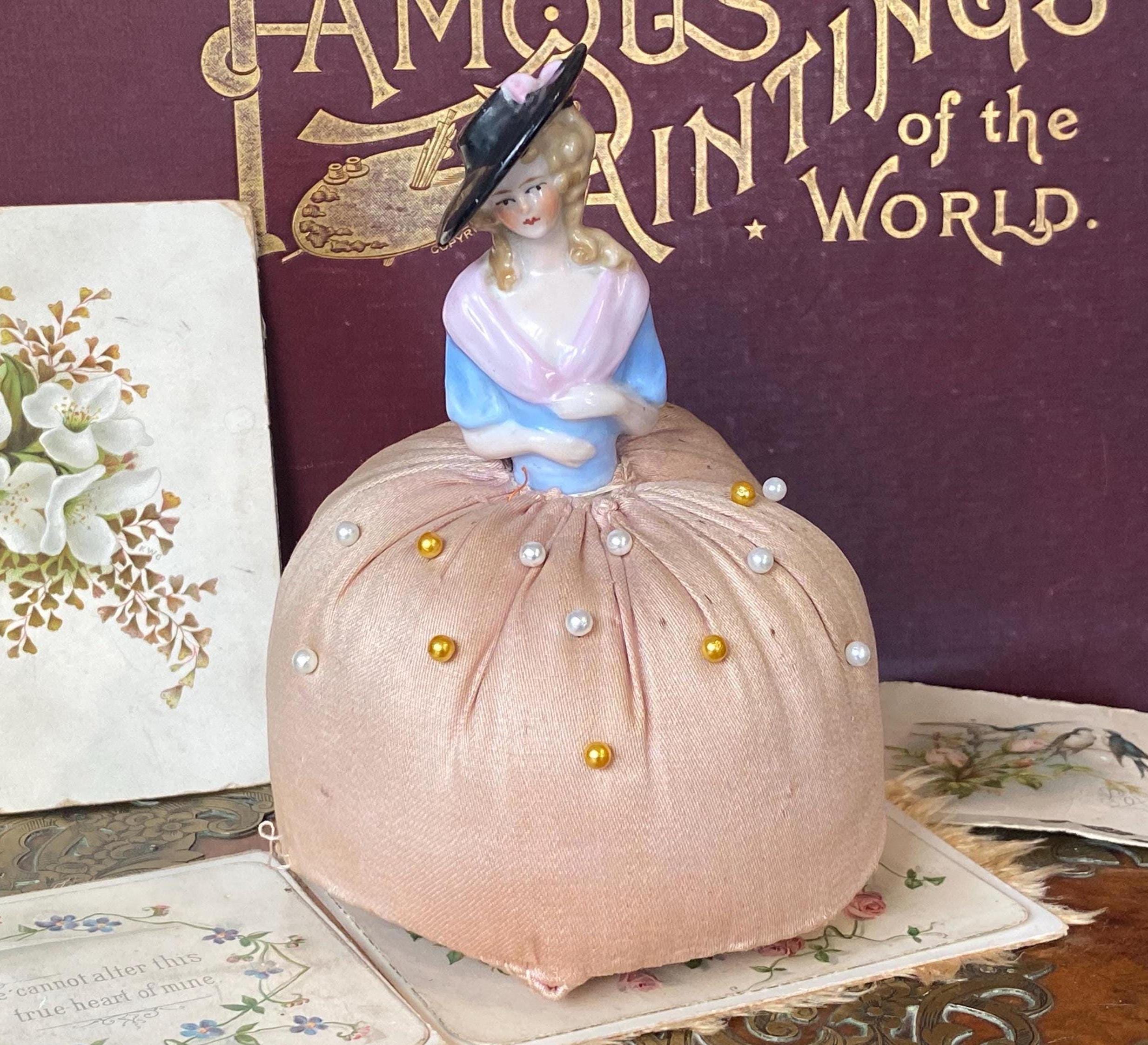 ANTIQUE ピスクドール 二体 Vintage/Antique Pin cushion Porcelain Half Doll w/Lace Skirt