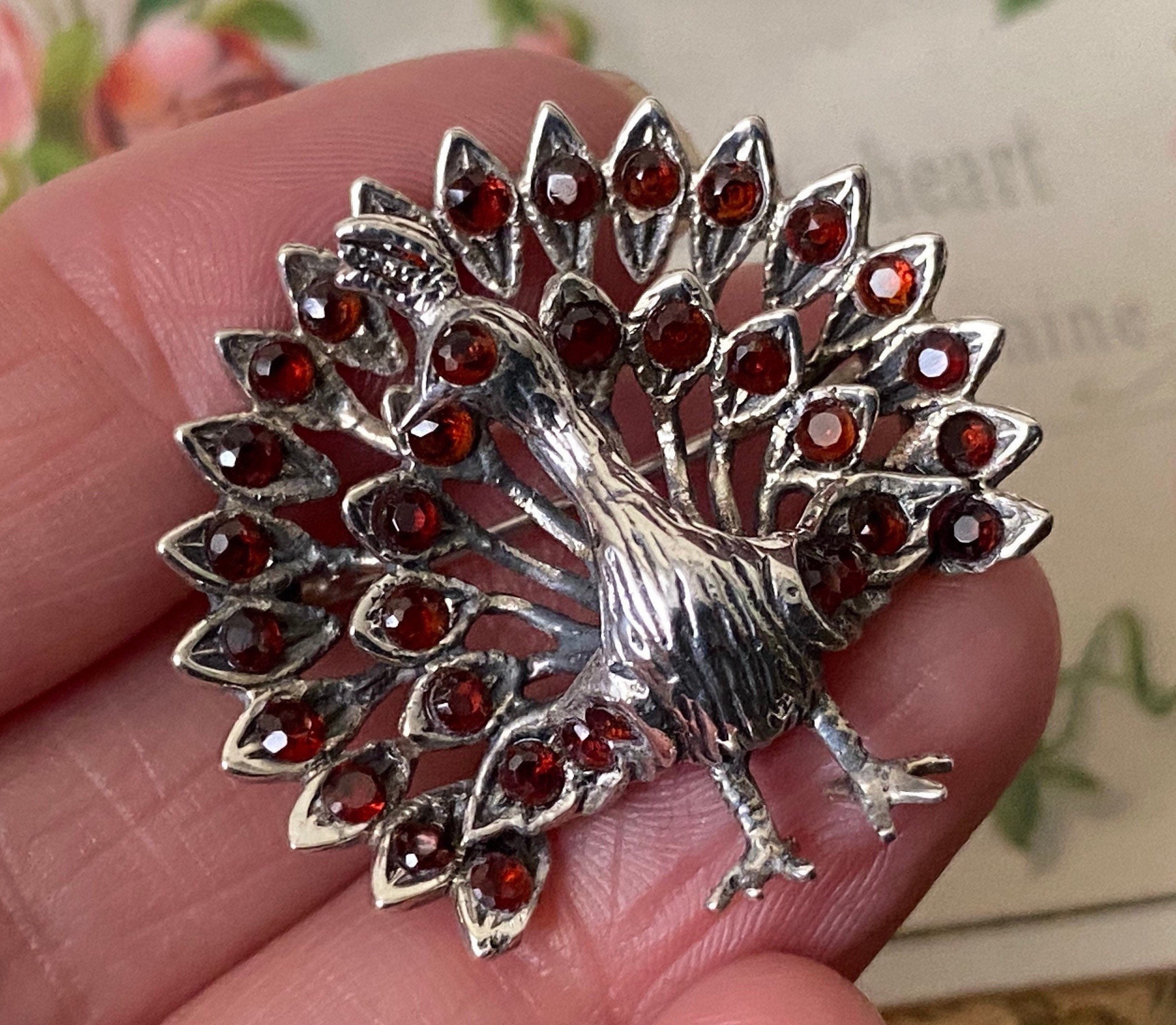 北欧ヴィンテージブローチ◇シルバーブローチ◇バード◇鳥◇孔雀◇ピーコック 孔雀 ピーコック フェニックスブローチ 黒 鳥 バード 火の鳥