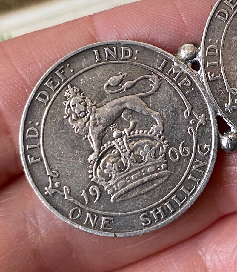 Insolito antico re Edoardo V11 argento sterlina scellino d'amore gettone doppia moneta spilla / spilla ( 2 ) immagine 9