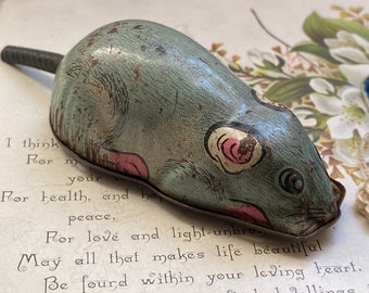 Unusual Antique Vintage Japanese 1950s children’s friction tin toy mouse (D2)