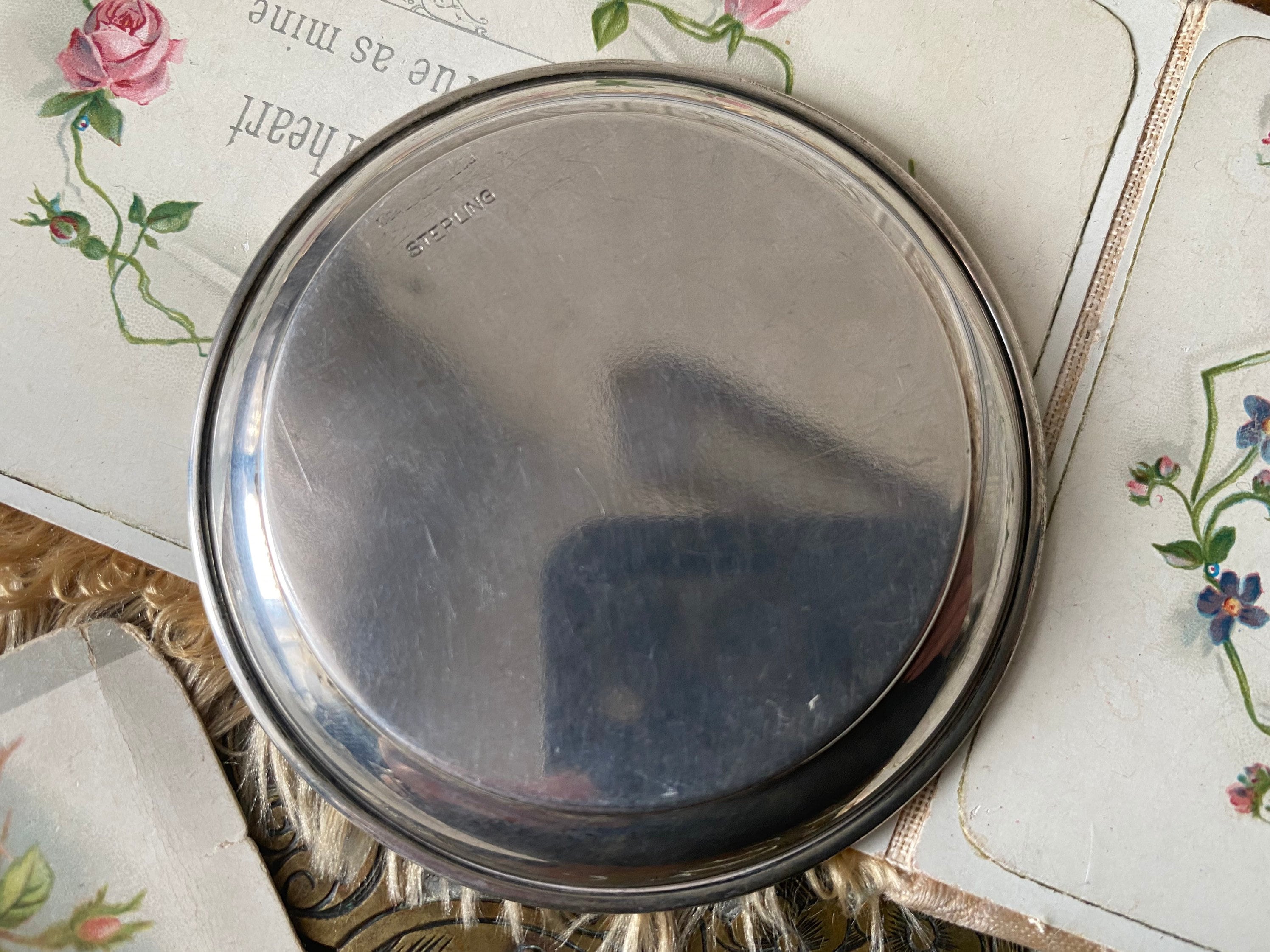 Fabulous vintage sterling silver enamel Pekinese Pekingese dog trinket tray /jewellery dish /ring tray