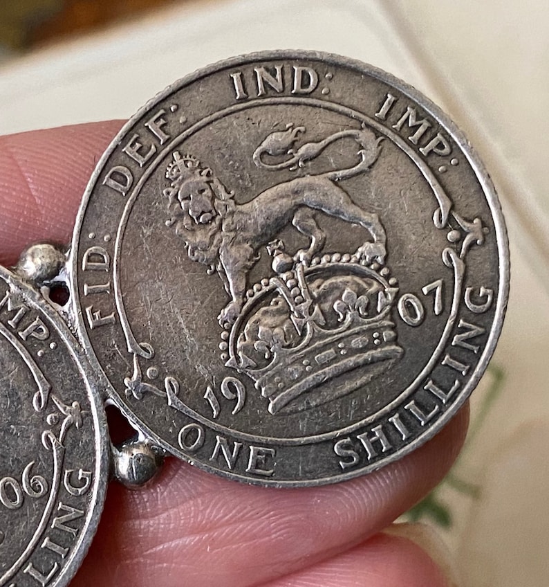 Insolito antico re Edoardo V11 argento sterlina scellino d'amore gettone doppia moneta spilla / spilla ( 2 ) immagine 10