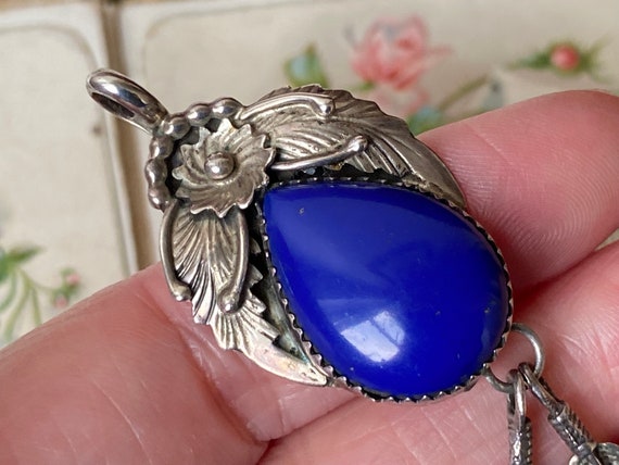 Unusual Vintage Sterling Silver & lapis lazuli Na… - image 5