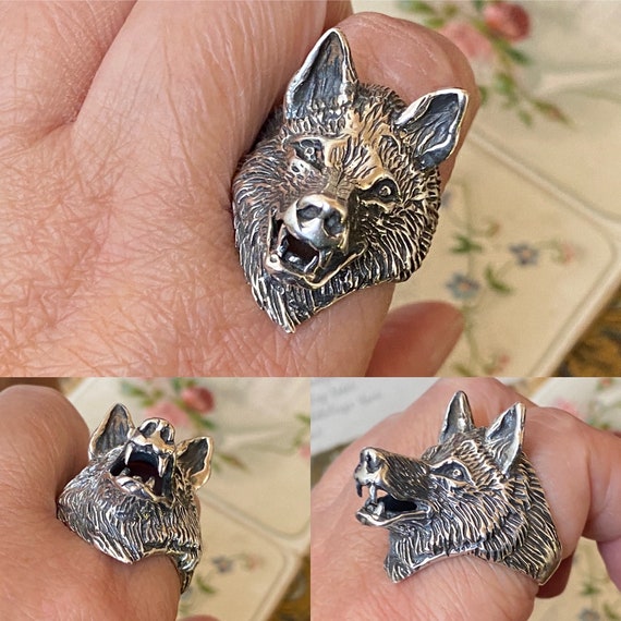 Fabulous vintage Heavy solid Sterling Silver wolf… - image 10