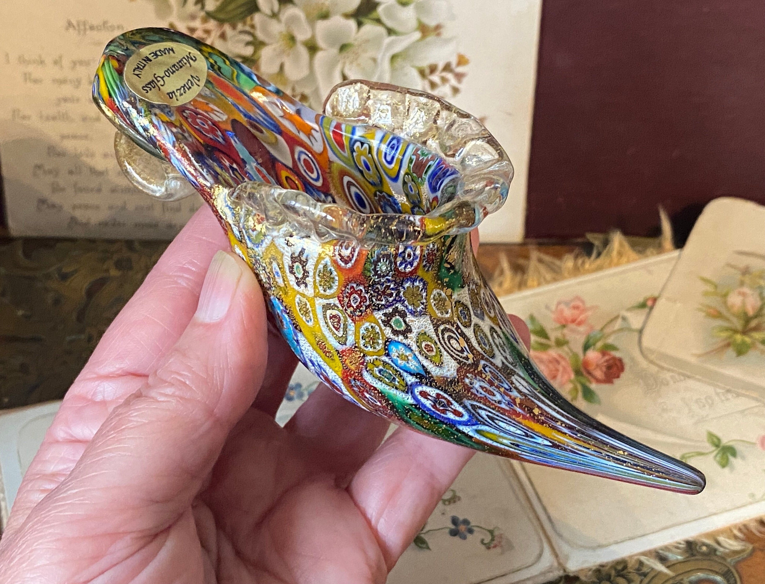 Beautiful Vintage Murano Venetian Art Glass Millefiori Shoe