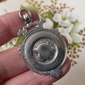 Unusual Antique Edwardian 1908 English hallmarked fattorini solid Sterling Silver crown top Watch Fob pendant (4) (F)