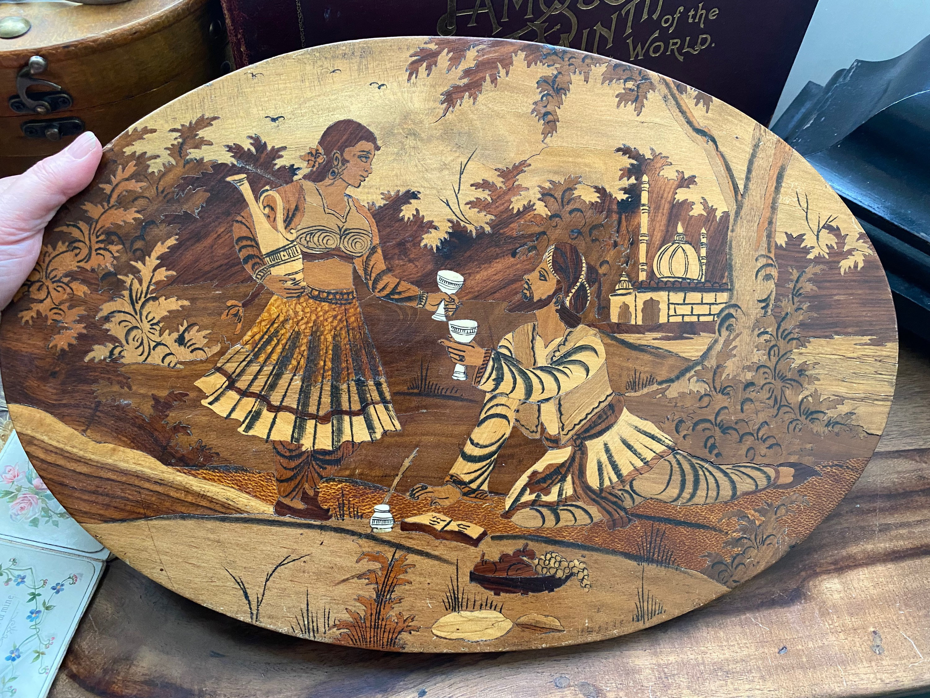 ヴィンテージ　インド　1944年　木象嵌額装　はめ木細工絵画 ヴィンテージ インド 1944年 木象嵌額装 はめ木細工絵画 ヴィンテージ