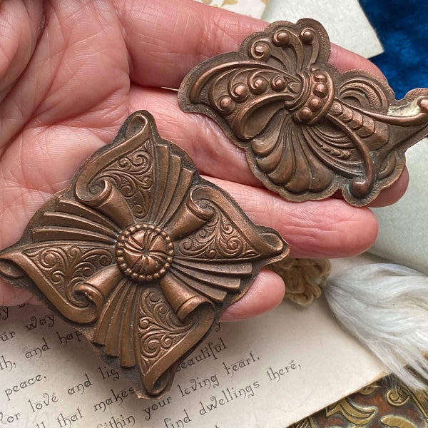 Two unusual antique Victorian/Edwardian Copper silversmith /jewellers swags /swirls decorative Moulds ( 3 )