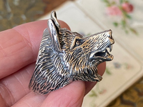 Fabulous vintage Heavy solid Sterling Silver wolf… - image 4