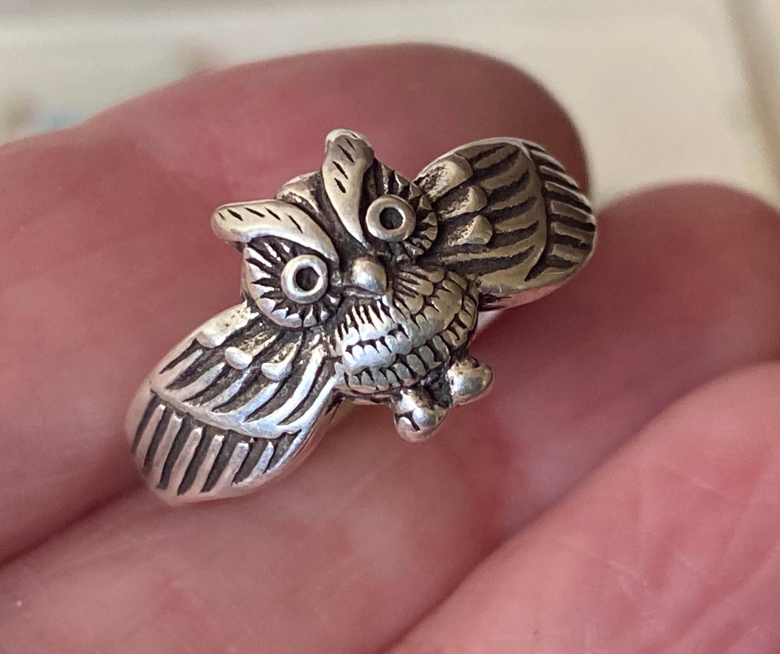 Fabulous unusual vintage 925 Sterling Silver owl /bird  Statement Ring ( 3d )