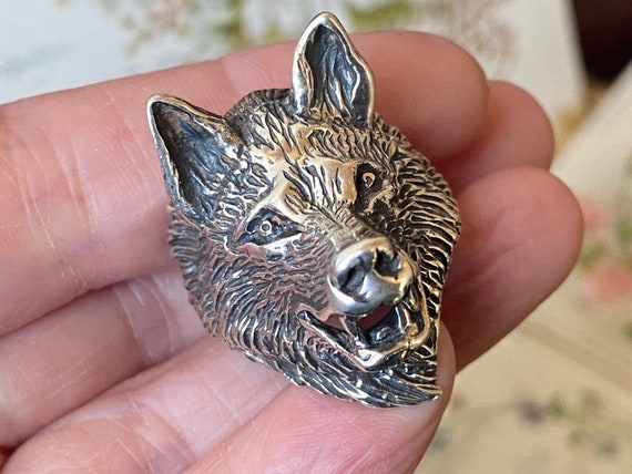 Fabulous vintage Heavy solid Sterling Silver wolf… - image 2