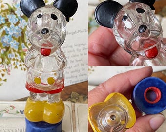 Antique vintage 1940/50s collectible glass Mickey Mouse Disney cartoon cologne /perfume bottle/scent bottle ( 1 )
