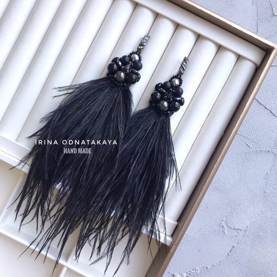 black ostrich feather earrings