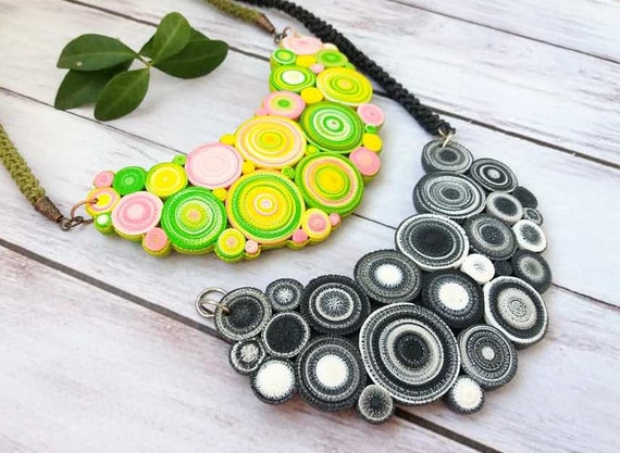 Beige Gold Bib Necklace Ethnic Boho Cream Ecru off White Multi String Circular Hoop Pendant