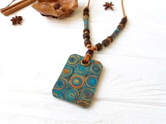 Massive turquoise ethnic polymer clay necklace Statement | Etsy