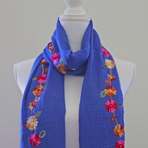 Blue Floral Tassel Scarf, Summer Scarf, Spring Scarf, Fall Scarf, Winter Scarf, Fashion Scarf, Floral Scarf, Lightweight Scarf, Hijab