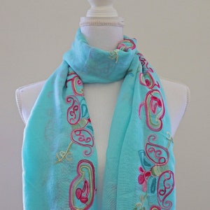 Mint Floral Quaste Schal, Sommer Schal, Frühling Schal, Herbst Schal, Winter Schal, Mode Schal, Floral Schal, leicht Schal, Floral Hijab