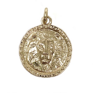 Solid 14K Gold Lion Head Coin Pendant .585 &quot;Made to Order&quot; Charm & Bail - Cast in Rhode Island USA Christian Jewish Necklace, 14K Gold Charm