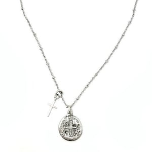 Silver Coin Cross Necklace, Cross Pendant, Ancient Style Christian Cross, Stainless Steel Satellite Chain - Made USA, Unisex Cross Necklace!