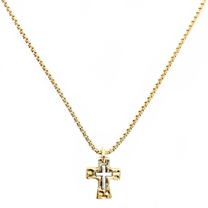 Silver Gold Two-tone Cross Necklace Men Religious Cross - Etsy