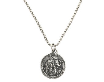 Elephant Coin Necklace, Animal Pendant, Necklace Silver, Gold, 20&quot; -  24&quot; Stainless Steel Chain, Faith Jewelry - Made in USA! Unisex Jewelry