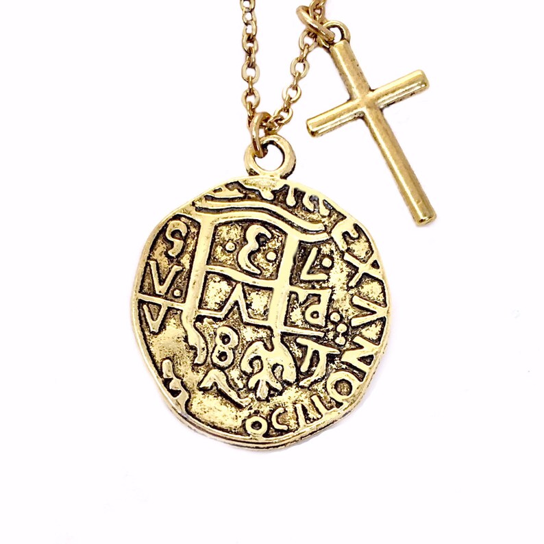Old Style Spanish Ancient Style Gold Coin & Cross Charm Etsy
