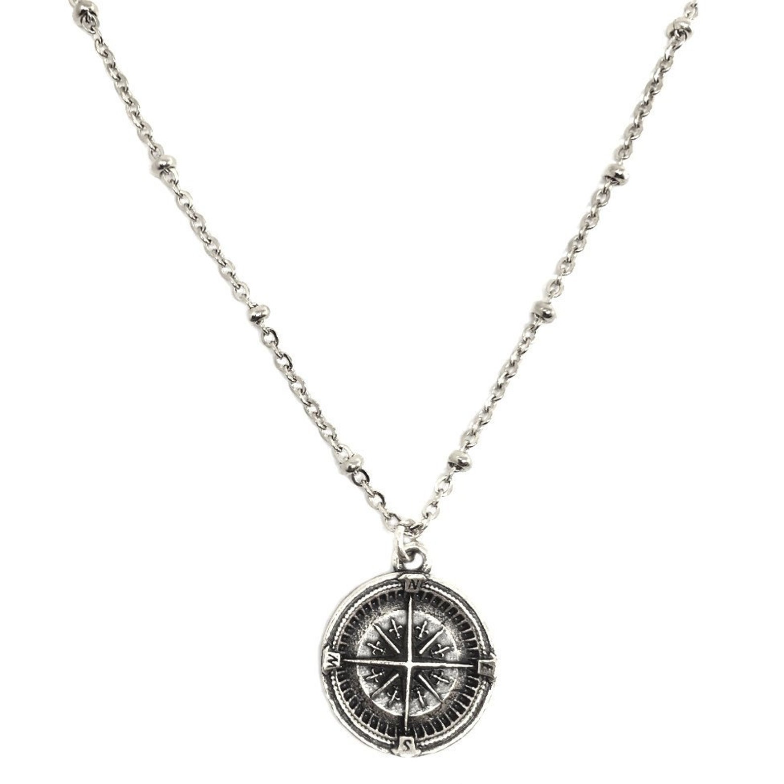 Compass Coin Pendant Necklace Silver Gold Rose 18 or Etsy