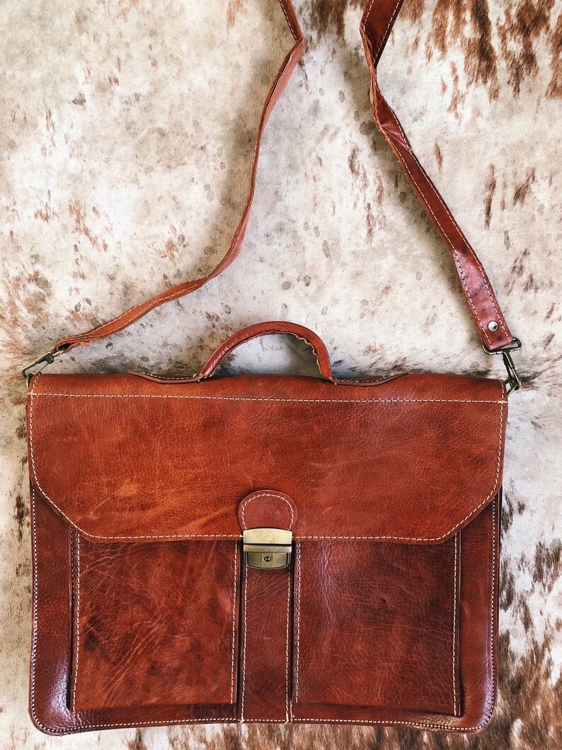 Brown Leather Briefcase Leather Laptop Bag Leather Crossbody Work Bag Men/'s Leather Shoulder Bag Gift for Her Him Distressed Leather