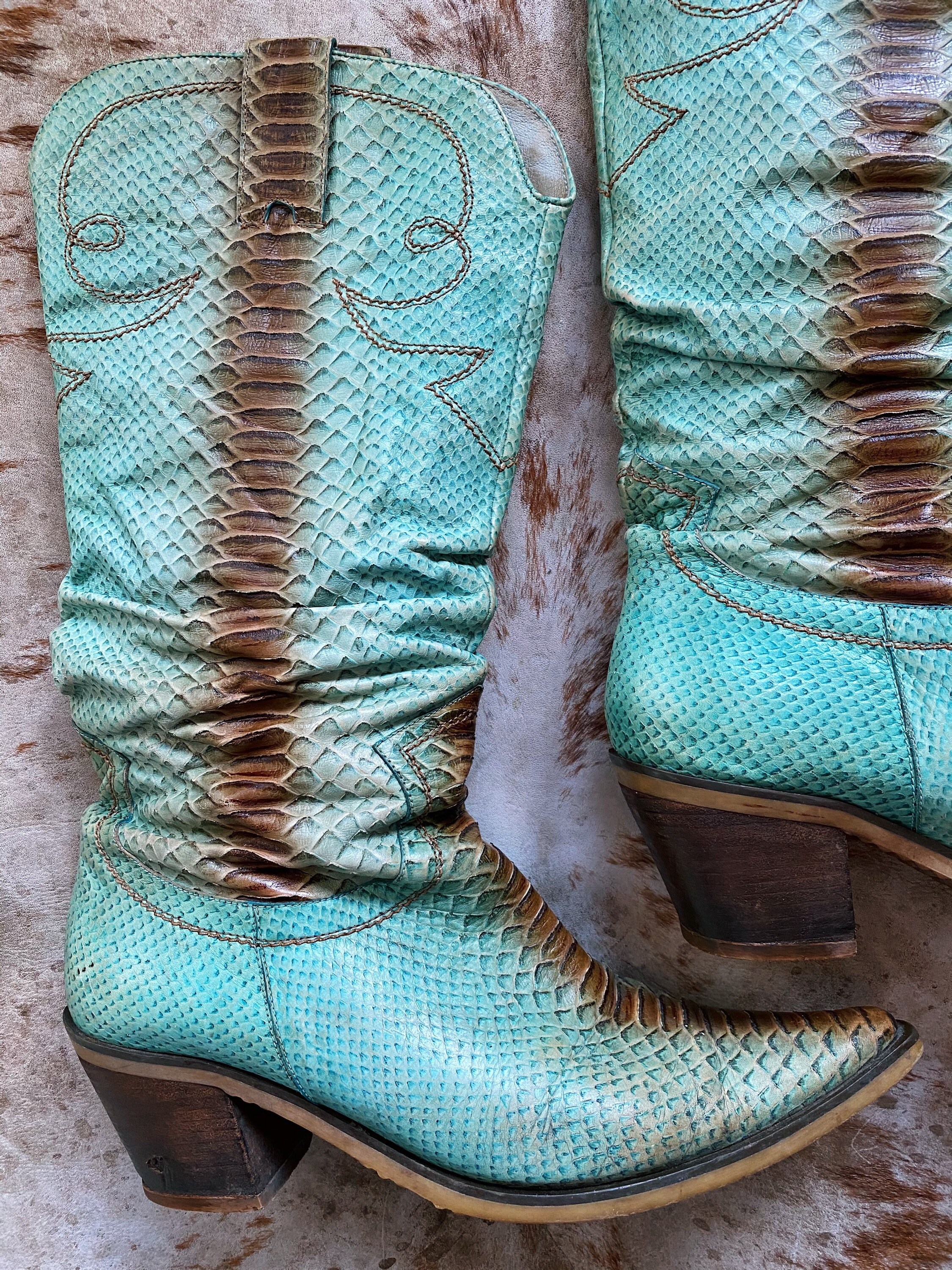 brown turquoise boots