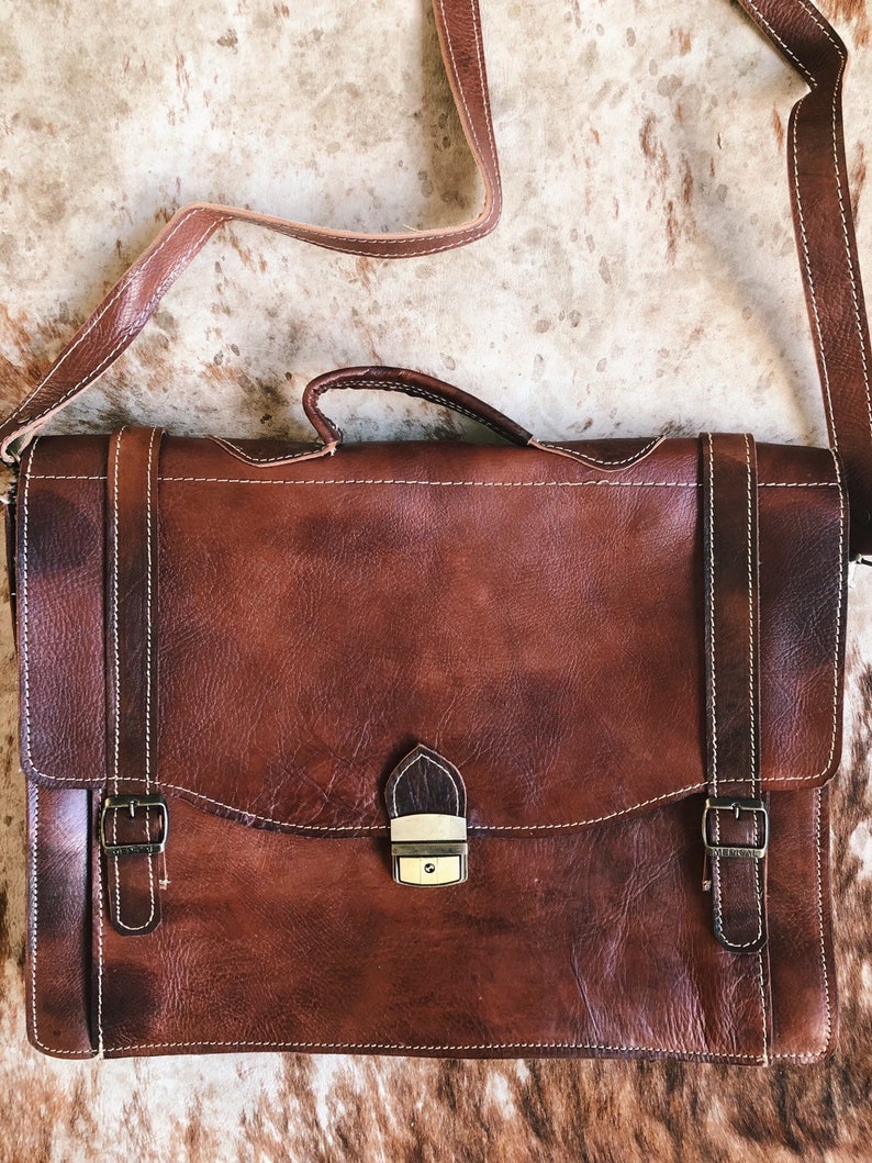 Brown Leather Briefcase Leather Laptop Bag Leather Crossbody Work Bag Men/'s Leather Shoulder Bag Gift for Her Him Distressed Leather