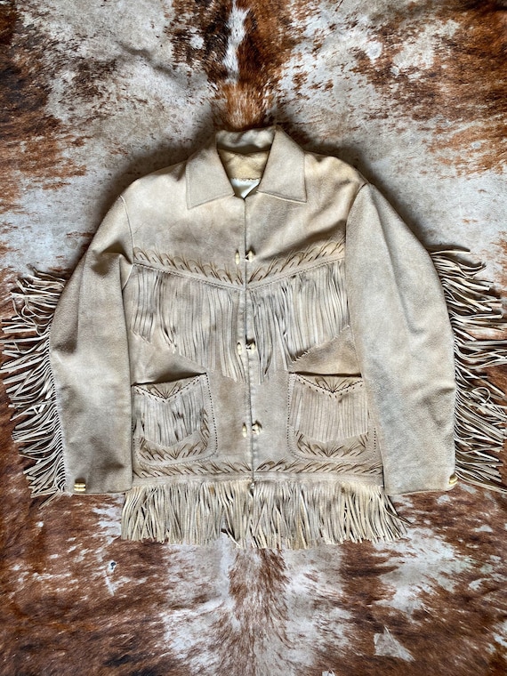 Vintage Mexican Suede Fringe Jacket / Hand Embosse