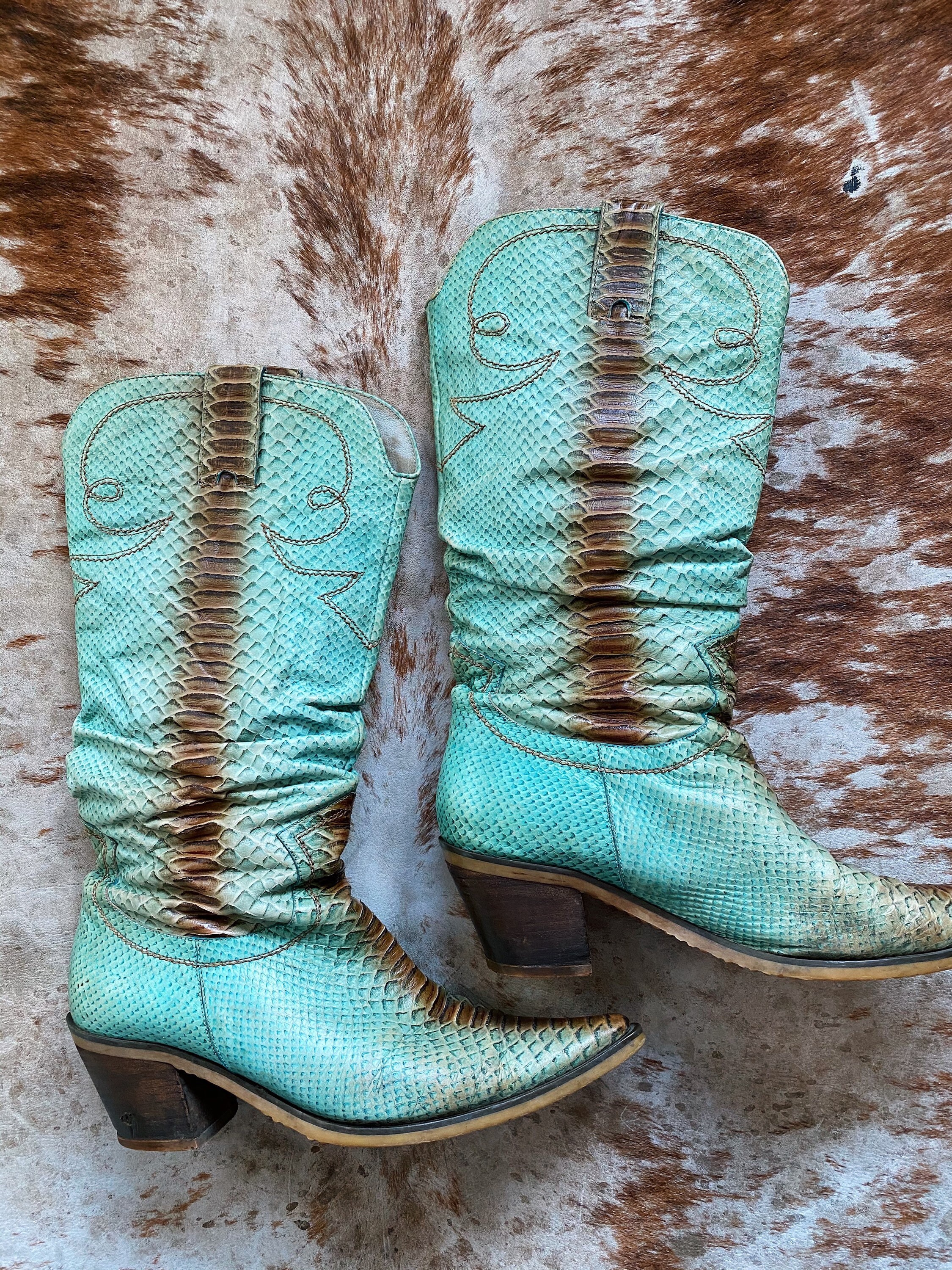 short turquoise cowboy boots